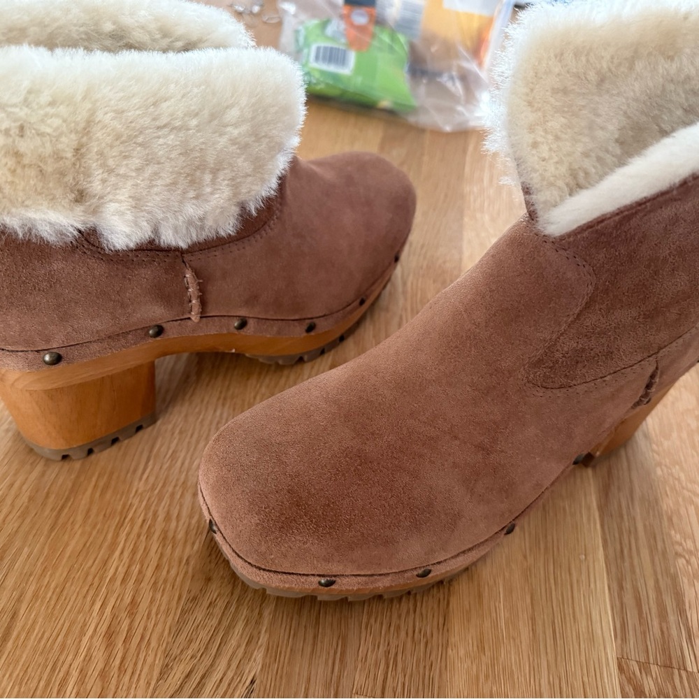 UGG Brown and Cream Mules with Sheepskin Lining